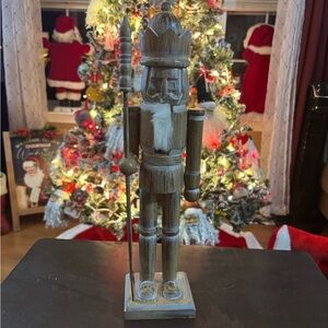 Rustic Wooden Nutcracker Soldier with Spear